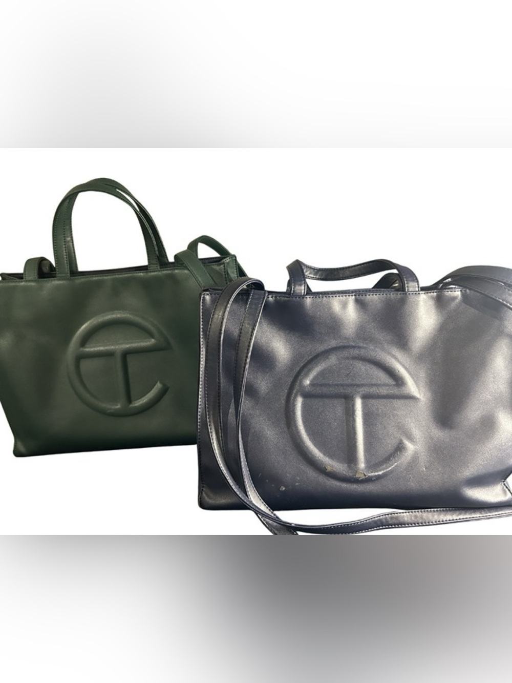 Telfar medium (green and navy) shopping bags x2